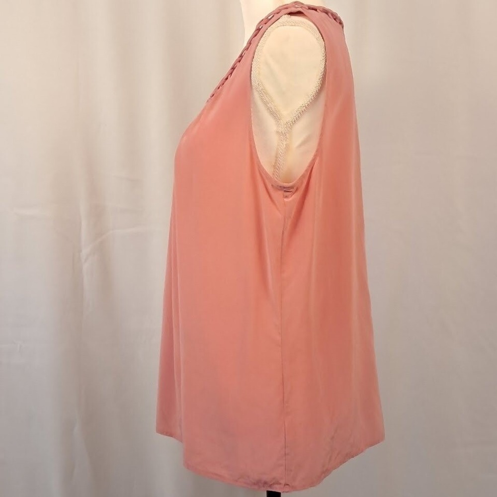 TALBOTS 16 100% Silk Sleeveless Blouse Braided‎ Neckline Button Back Dusty Pink - Picture 3 of 5